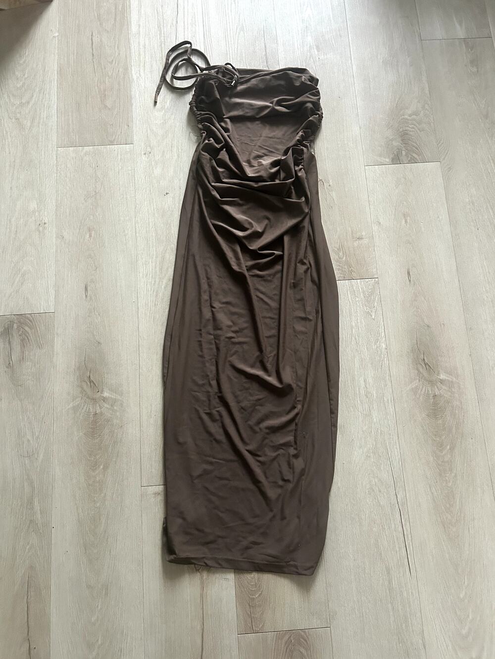 Rare London Brown Ruched Halter Maxi Dress Size US 10 NWT